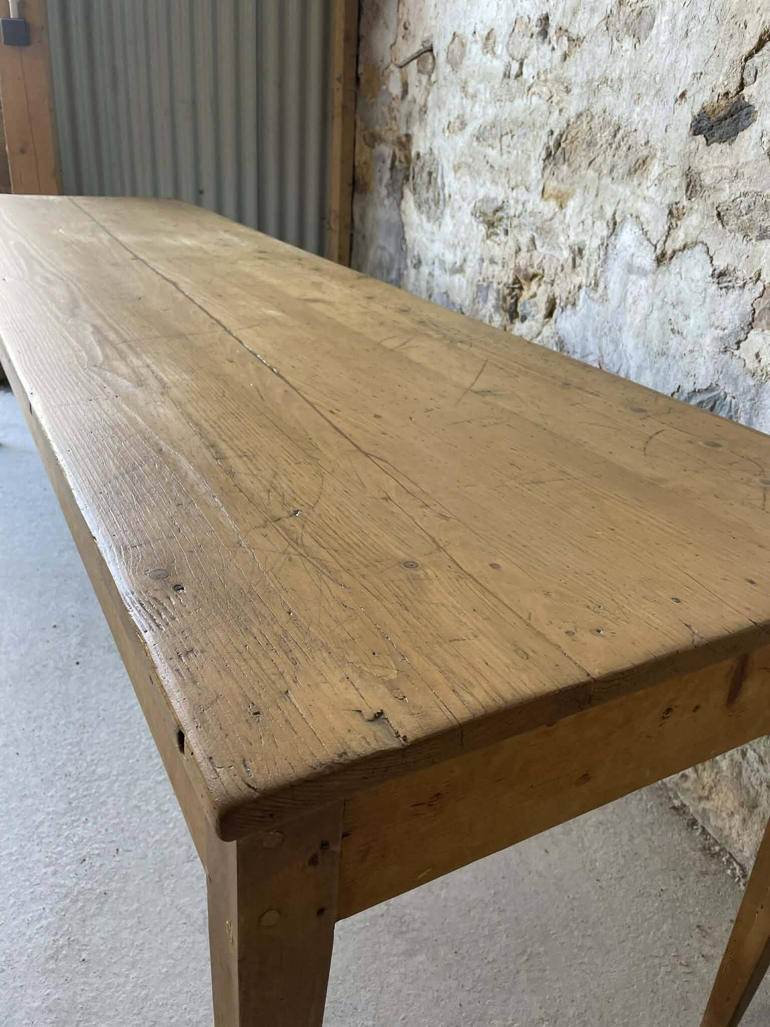 Large antique wooden table with turned legs – 250 cm