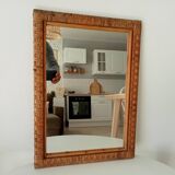 Miroir rectangulaire vintage en rotin tressé et bambou années 60/70