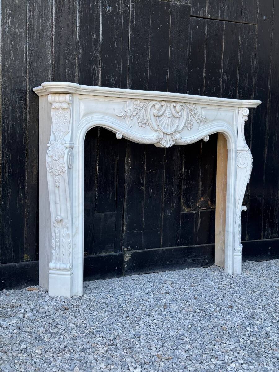 Louis XV Style Fireplace in Carrara Marble Circa 1980