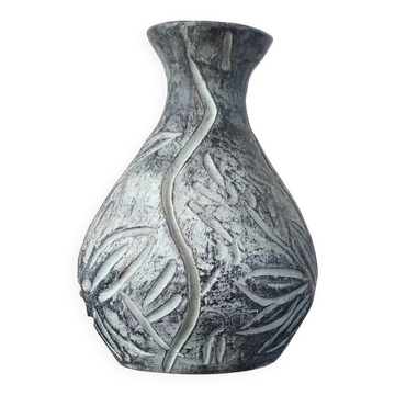 Vase soliflore vintage en céramique gravée
