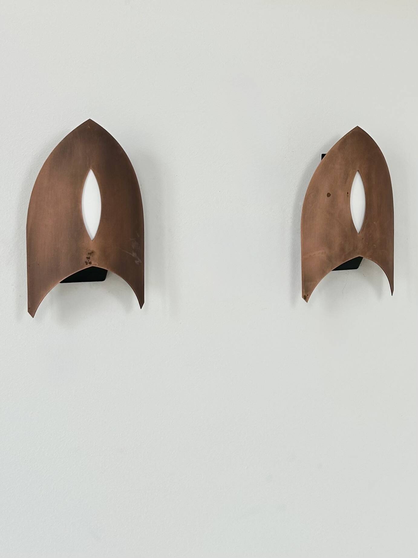 Pair of vintage matte copper wall lights, France, 1970.