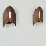 Pair of vintage matte copper wall lights, France, 1970.