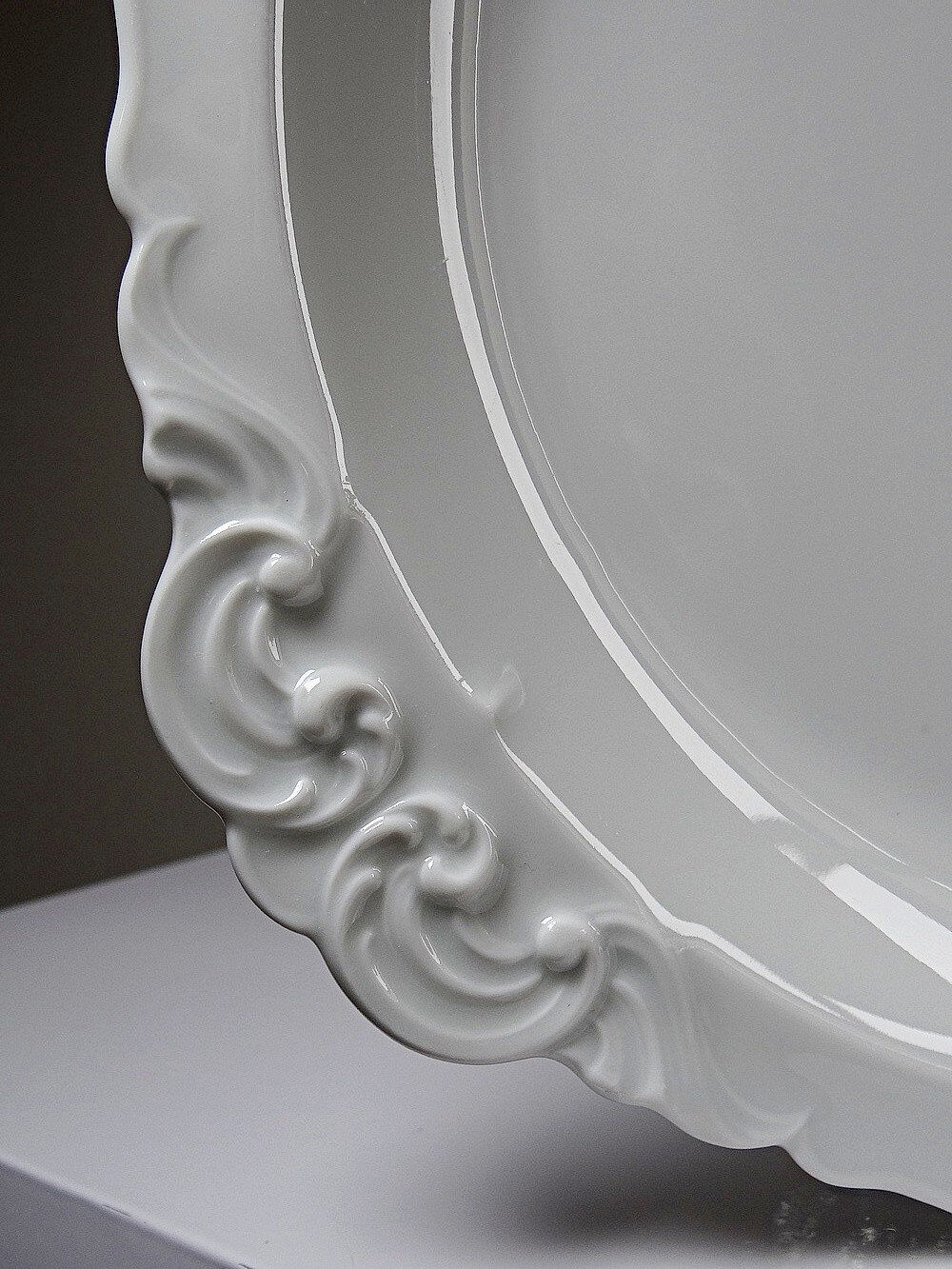 Large serving dish in fine white Limoges porcelain, vintage/antique.