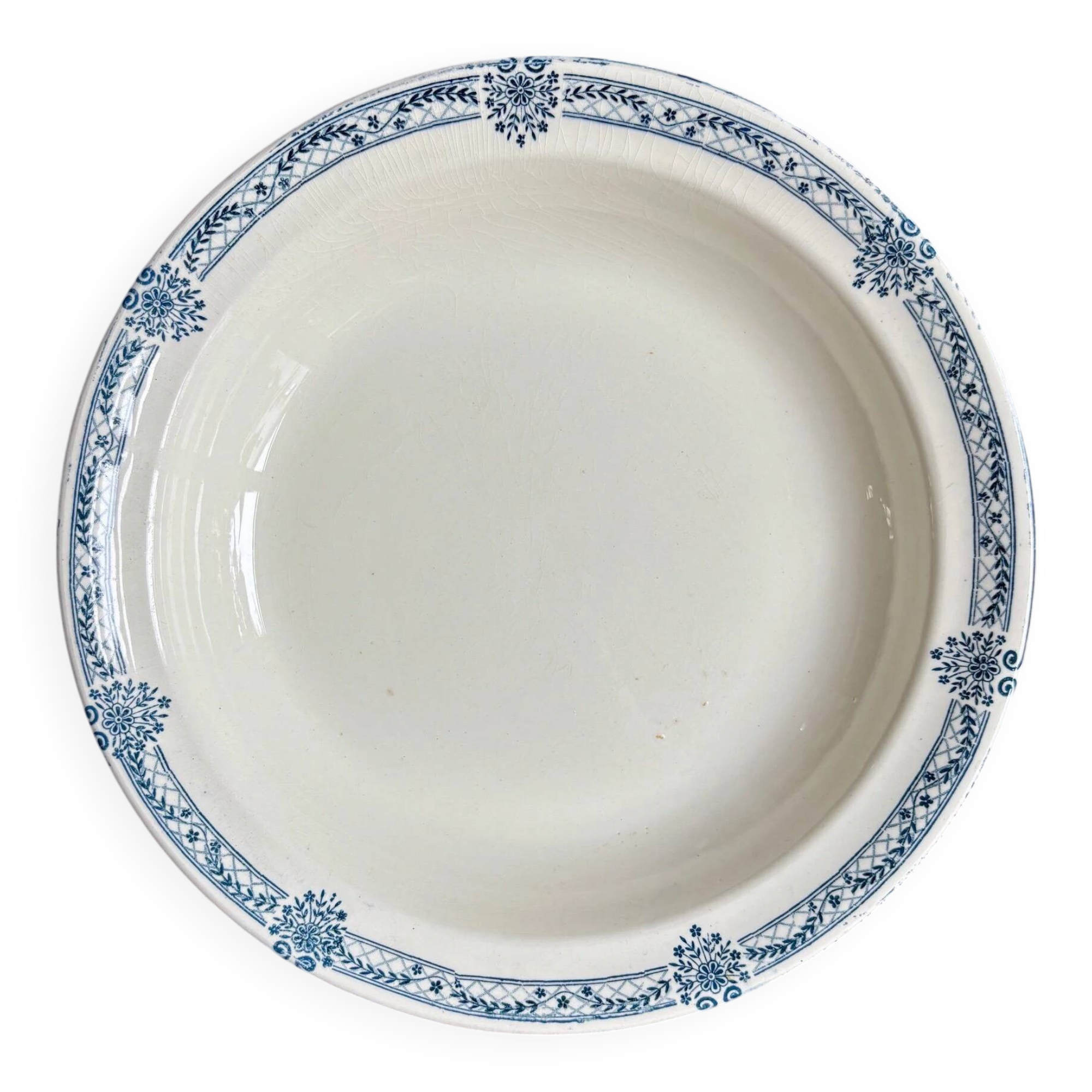 Salins round hollow dish in blue ironstone, "Arbois Ennege" service