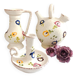 Carafe, gargoulette and candlestick artisanal pottery by Angèle de Poët-Laval