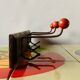 Vintage wooden wall coat rack - triple coat hook with red balls