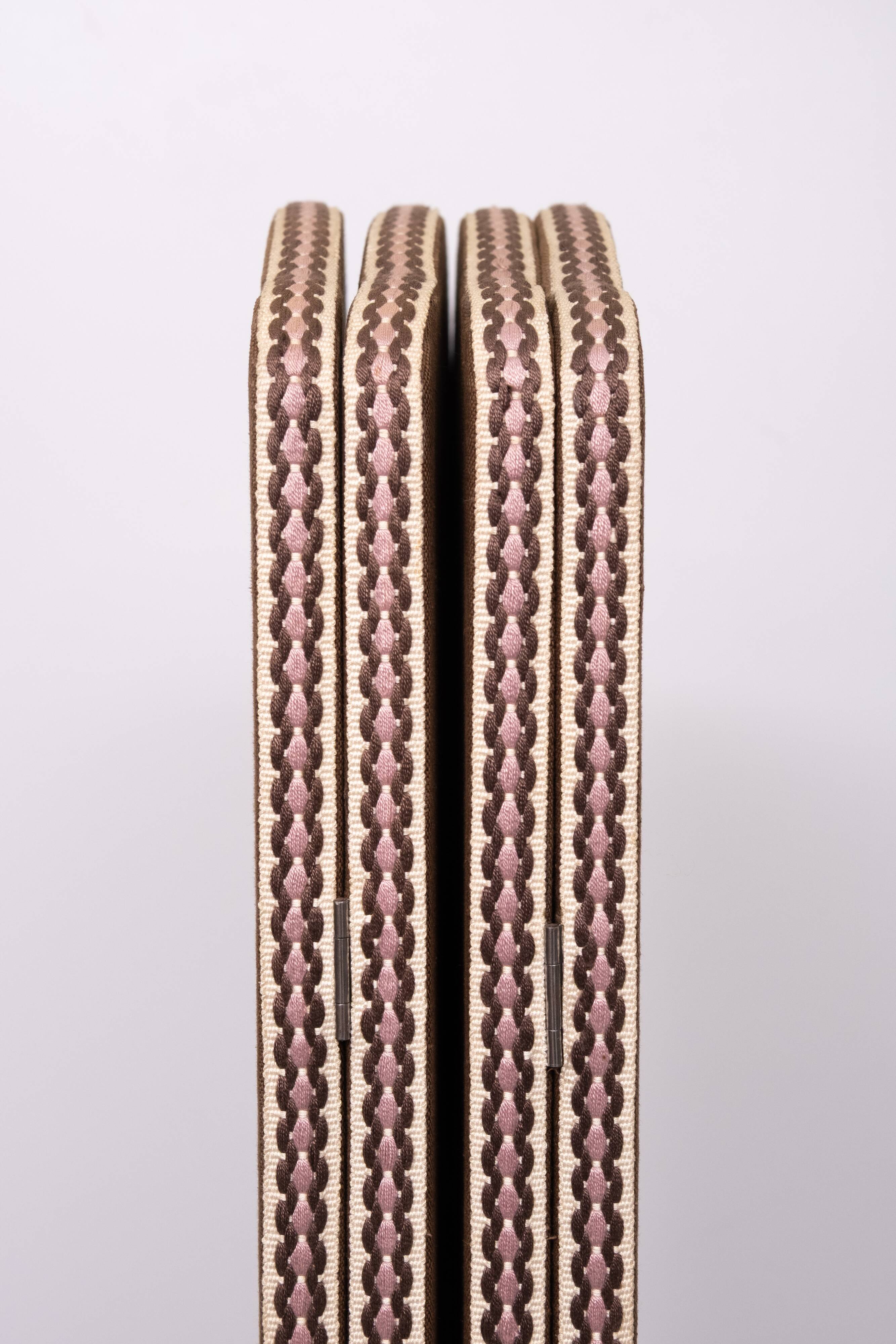 4 parts Brown Linen Fabric Room Divider 1970s Holland