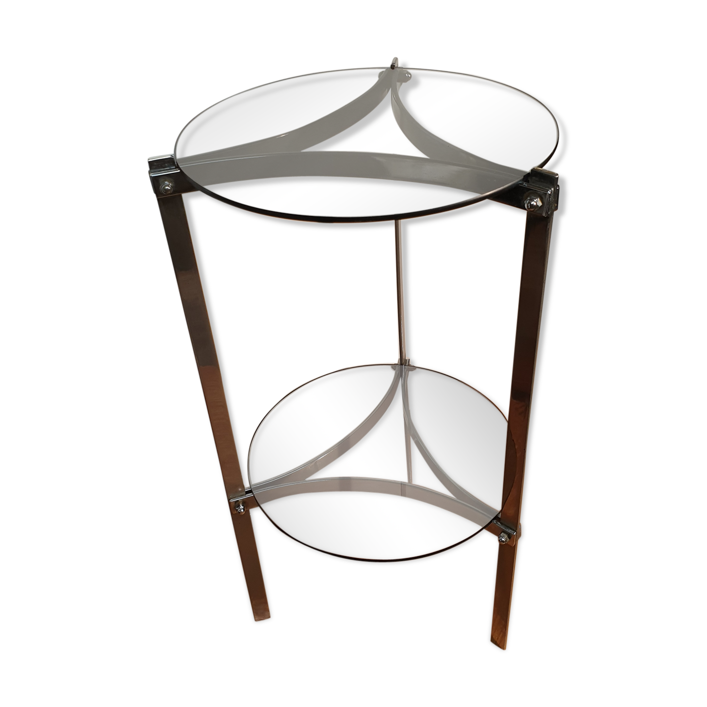 Vintage side-table in smoked glass and chrome metal 1970