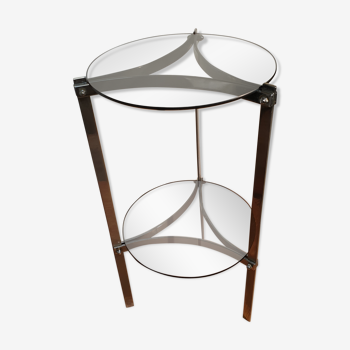 Vintage side-table in smoked glass and chrome metal 1970