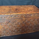 Old wooden chest with carved rosettes regionalism folk art