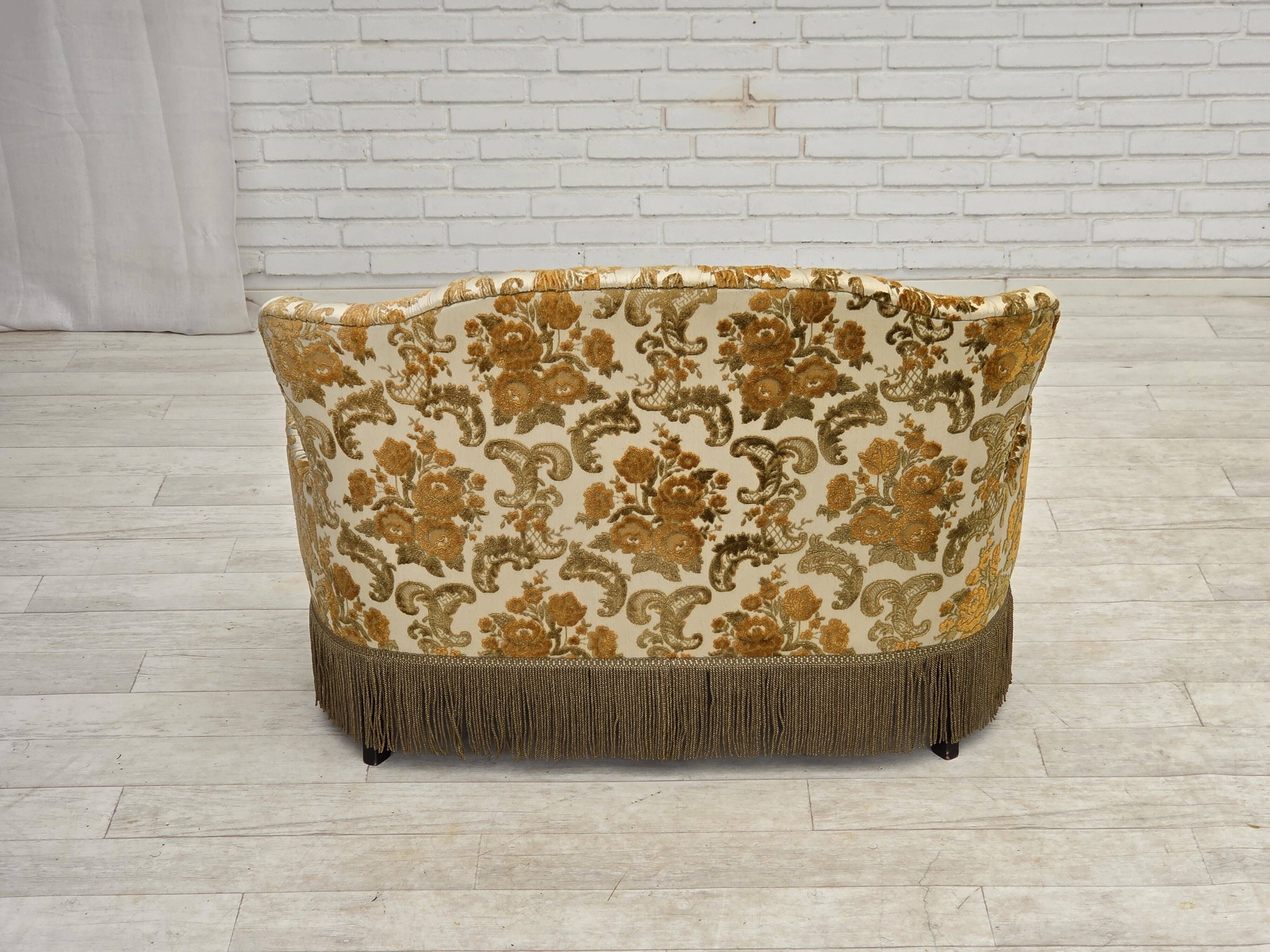 1970s, small 2-seater Danish sofa, brown/beige furniture fabric.