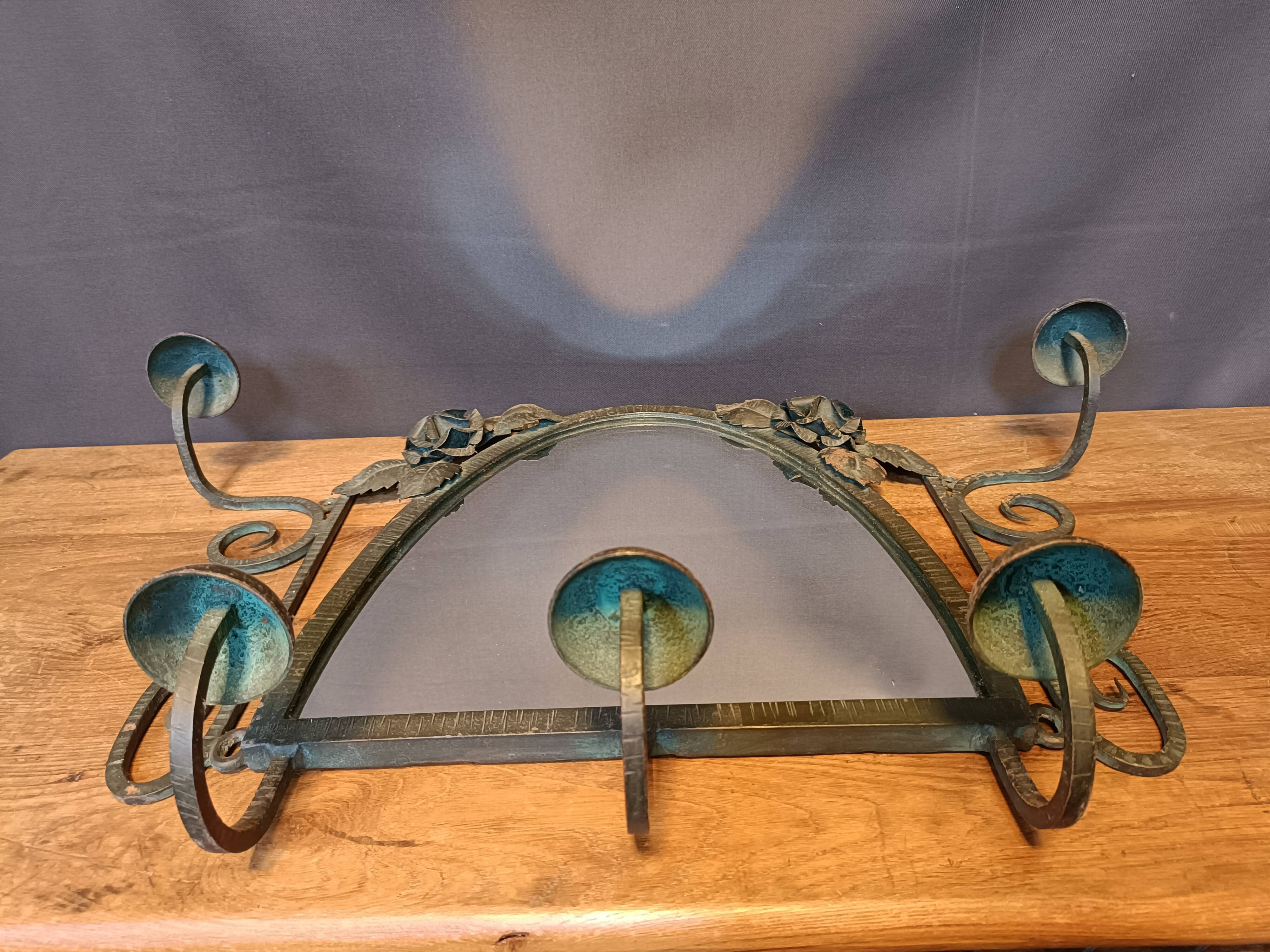 Art deco wrought iron wall coat rack