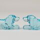 6 repose-couteaux Art déco français en verre bleu clair, années 1930 représentant un teckel ou basset