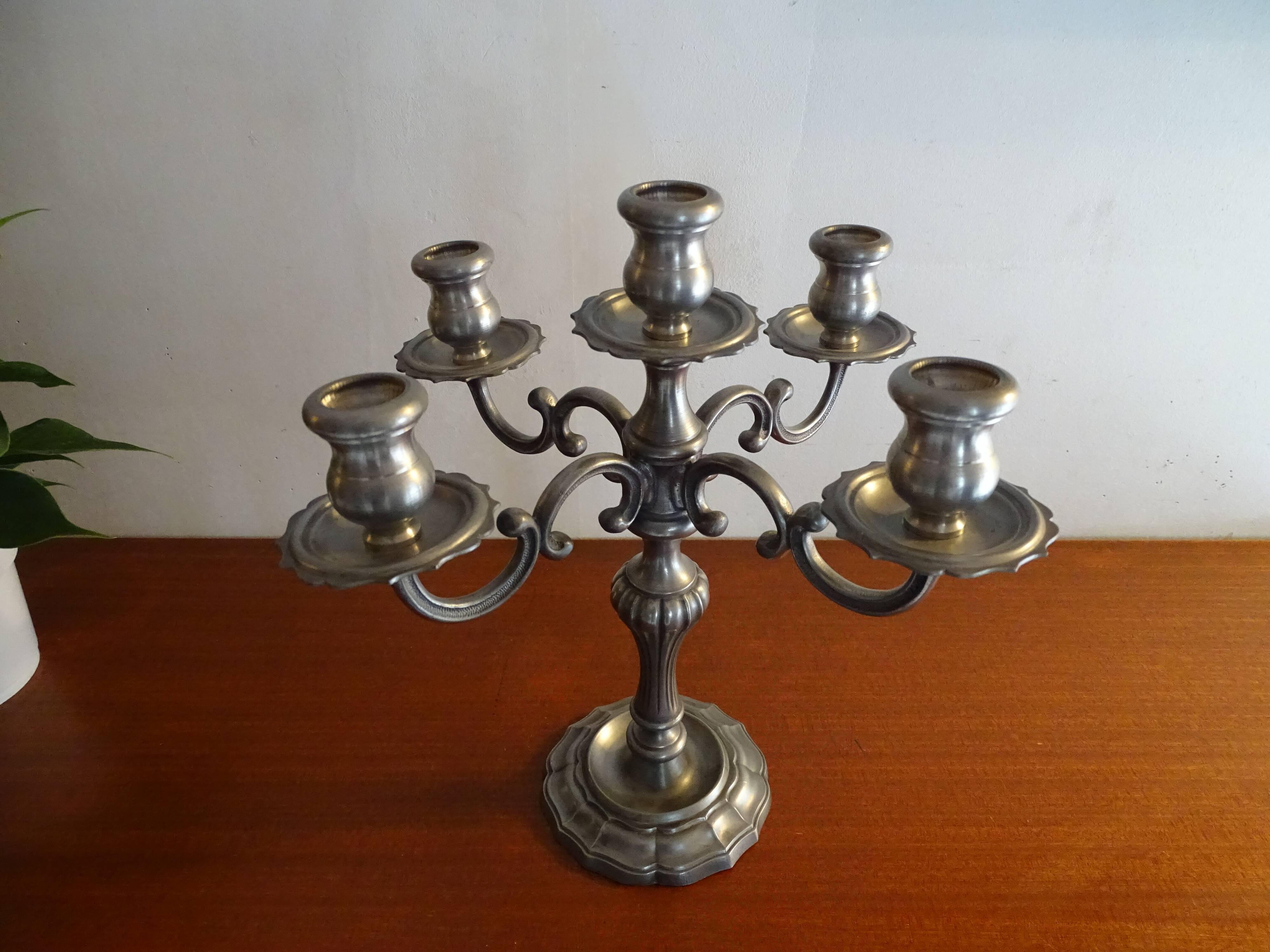 Candlestick 5 branches pewter Peltro signed