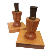 Paire de bougeoirs en bois