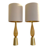 Lampes de table en verre de murano ambre et or