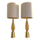 Amber and gold murano glass table lamps with bouclé lampshde