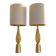 Amber and gold murano glass table lamps with bouclé lampshde