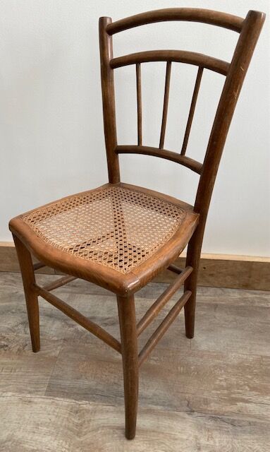 Set of 2 antique wooden bistro chairs canned seats