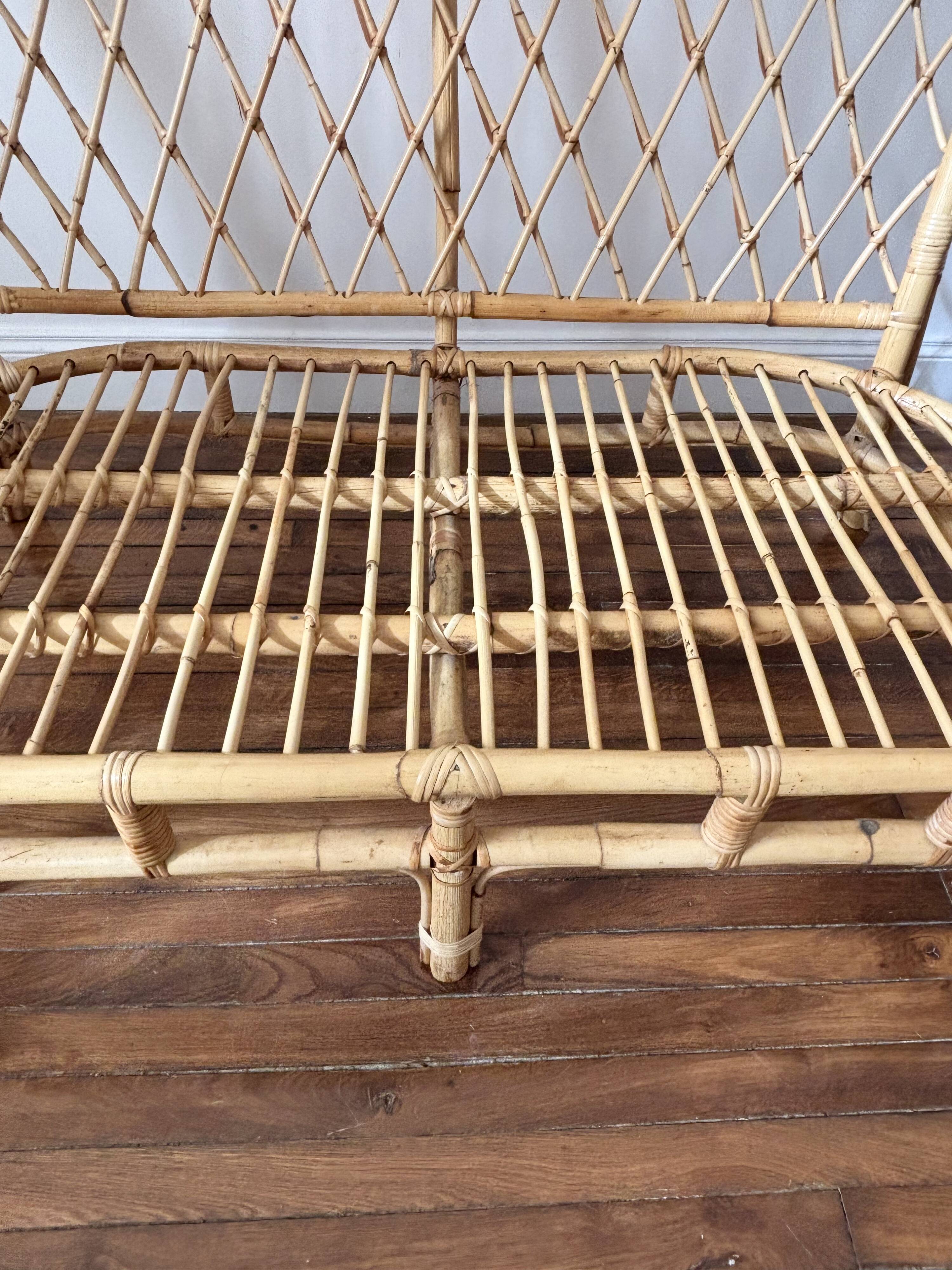 Vintage rattan two-seater sofa