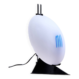 Lampe de table postmoderne en forme de losange avec rayures bleues abstraites sur verre de Murano givré