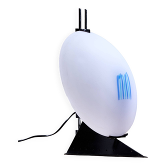 Postmodern Rhombus Shaped Table Lamp with Abstract Blue Stripes on Frosted Murano Glass