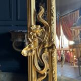 Miroir d’époque Art Nouveau en bois doré à la feuille d’or, fin XIXème