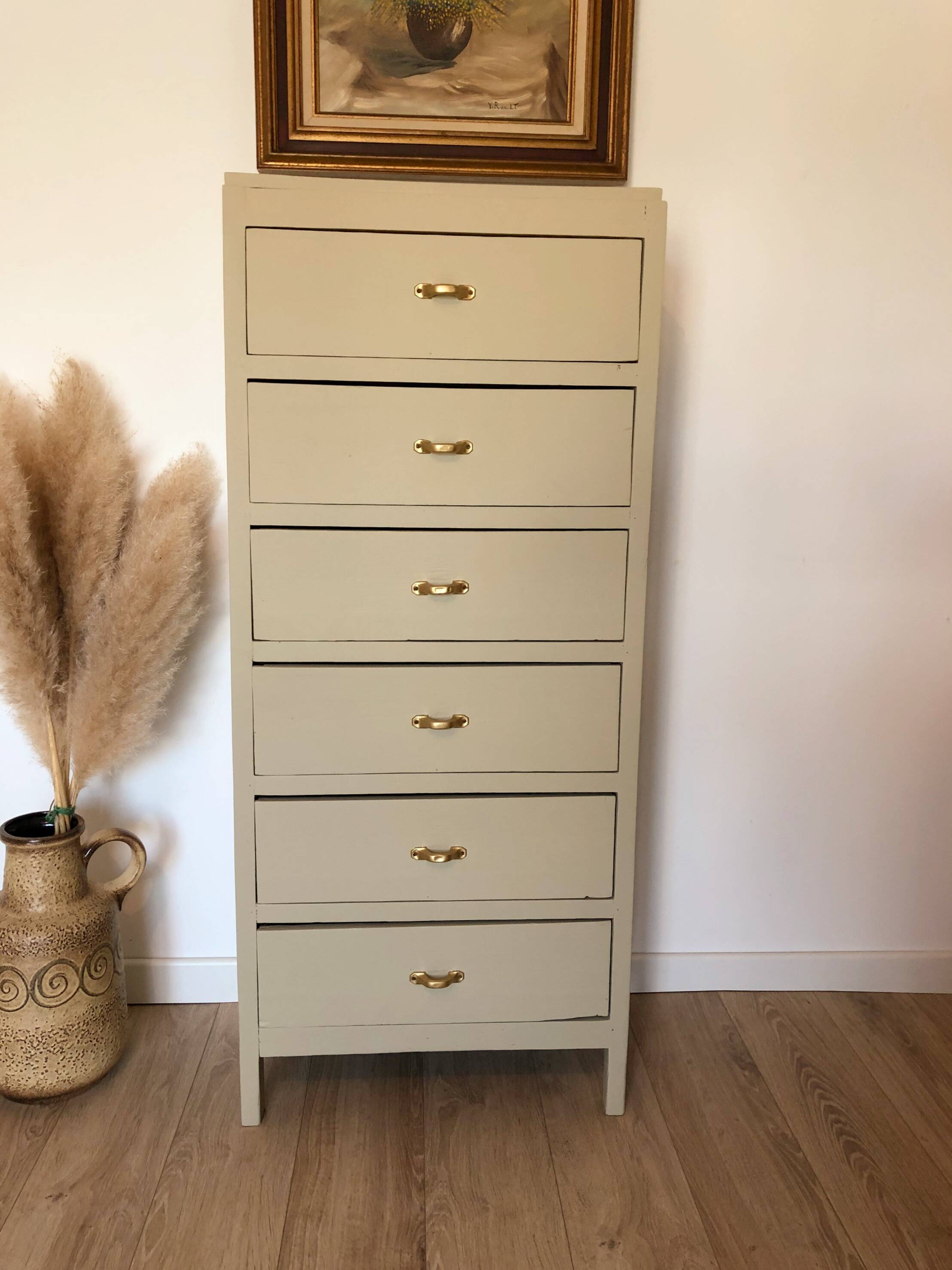 Vintage chiffonier revisited in Artichoke Cream