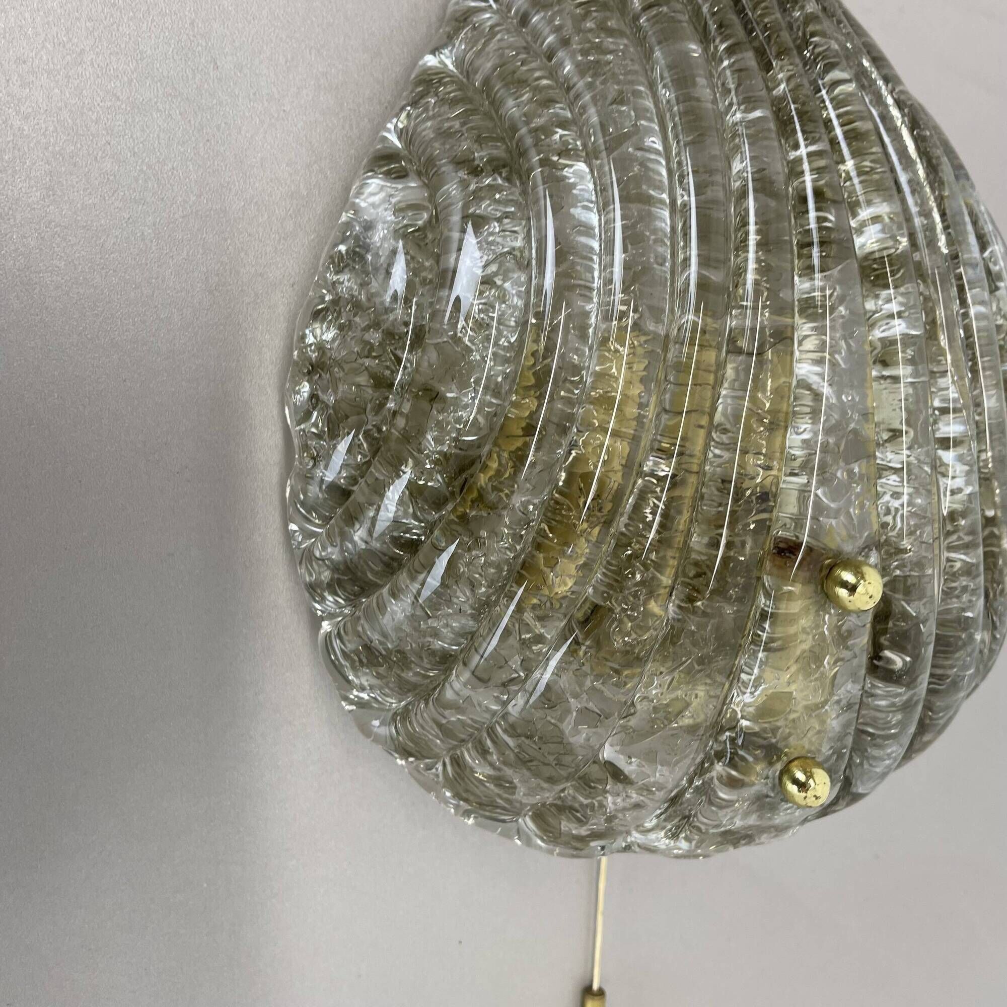 Vintage Murano gold Ice Glass Metal Wall Light by Kaiser Leuchten, Germany 1970s