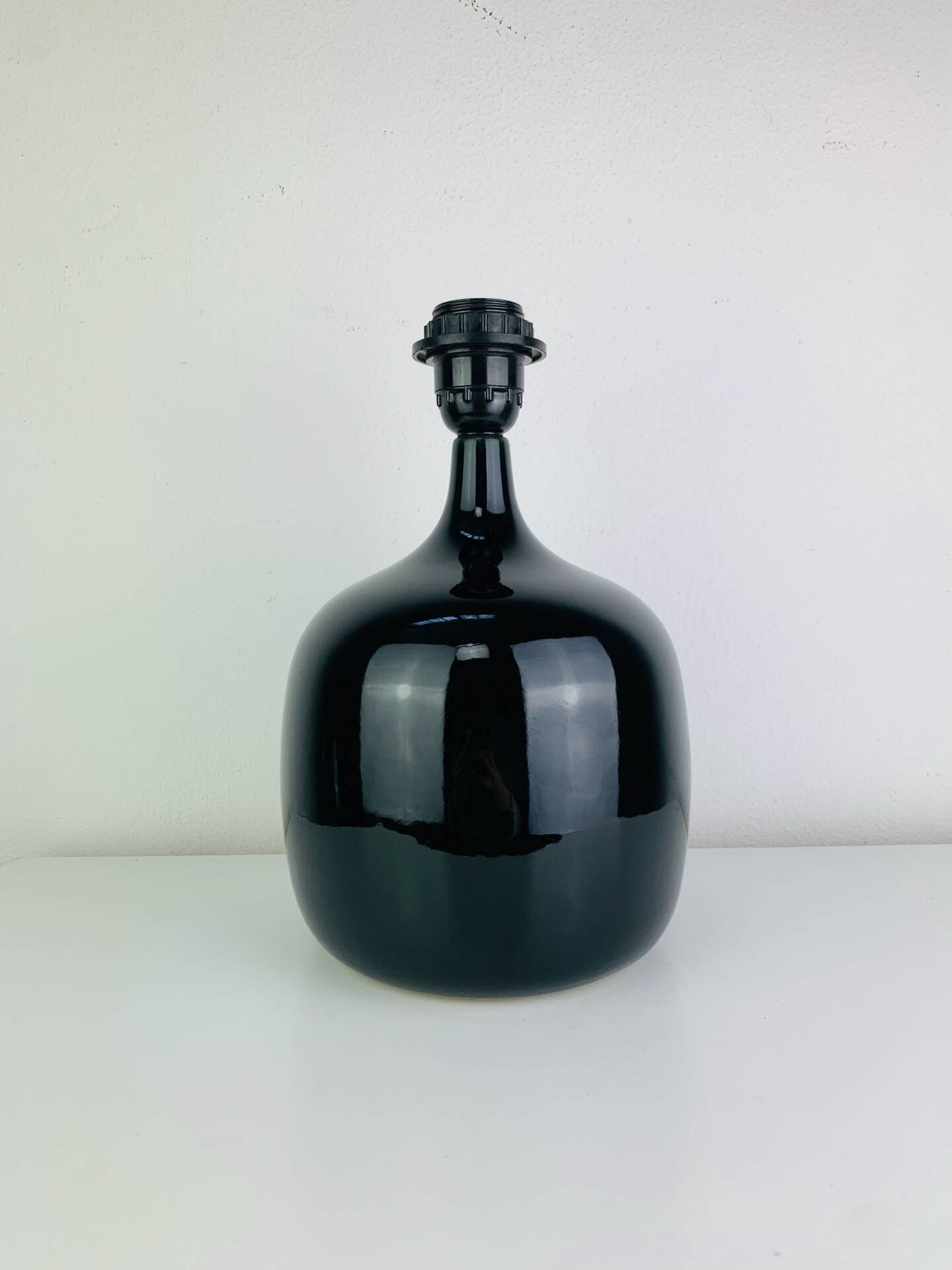 "Fig" lamp, black ceramic and silk shade, 1960s.