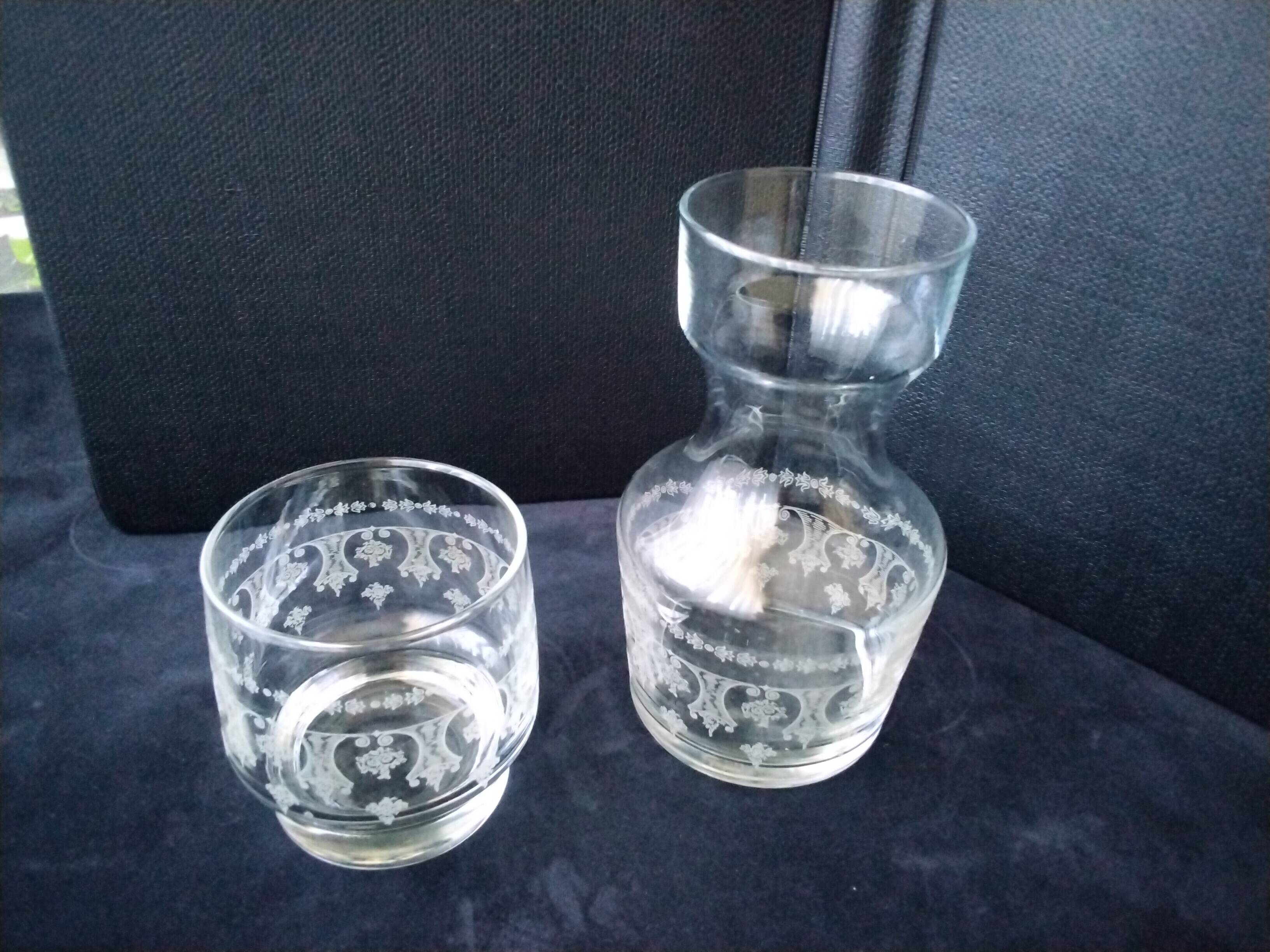 Glass night server with screen-printed decor