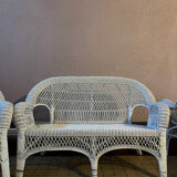 Salon de jardin en osier et rotin blanc