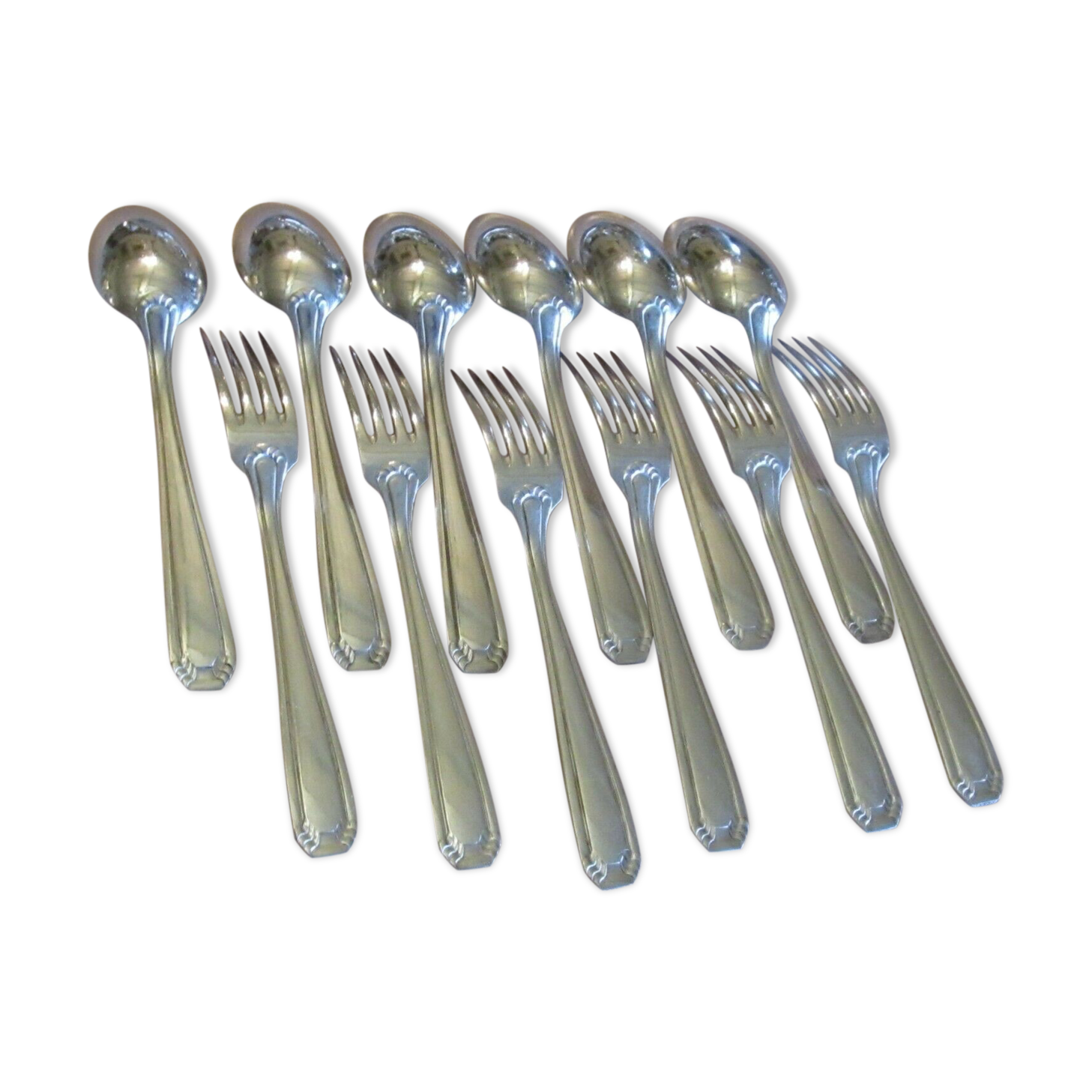 Silver covers 6 spoons 6 silver metal forks 21 cm Art Deco