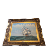Maritime tableau 3 masts gold frame, sculpted