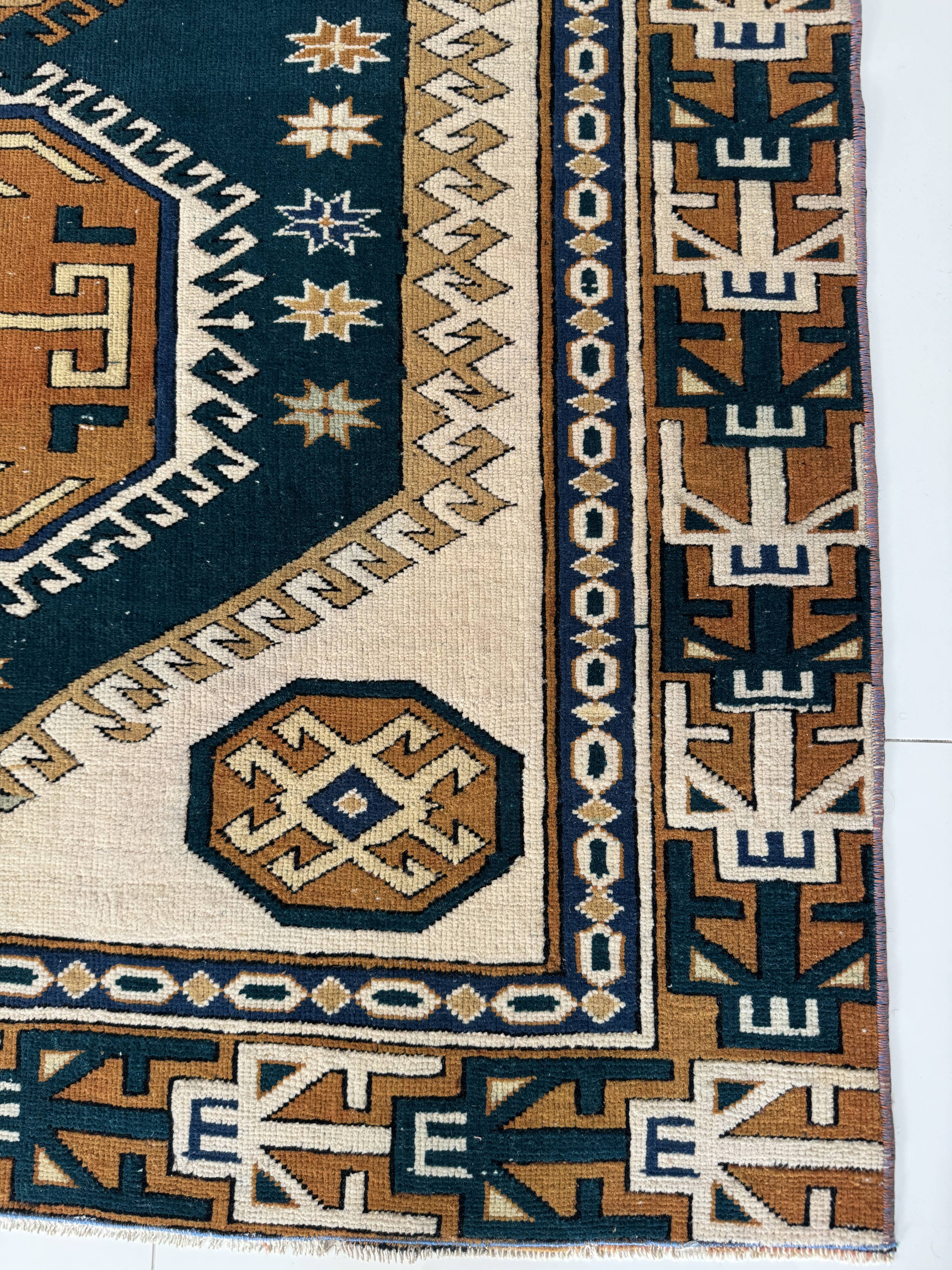 Tapis Oushak moderne en laine douce fait main, tapis vintage turc,