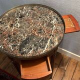Table bouillotte style Louis XVI merisier marbre