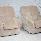 Pair of armchairs "space age". Beige corduroy velvet. France, circa 1970