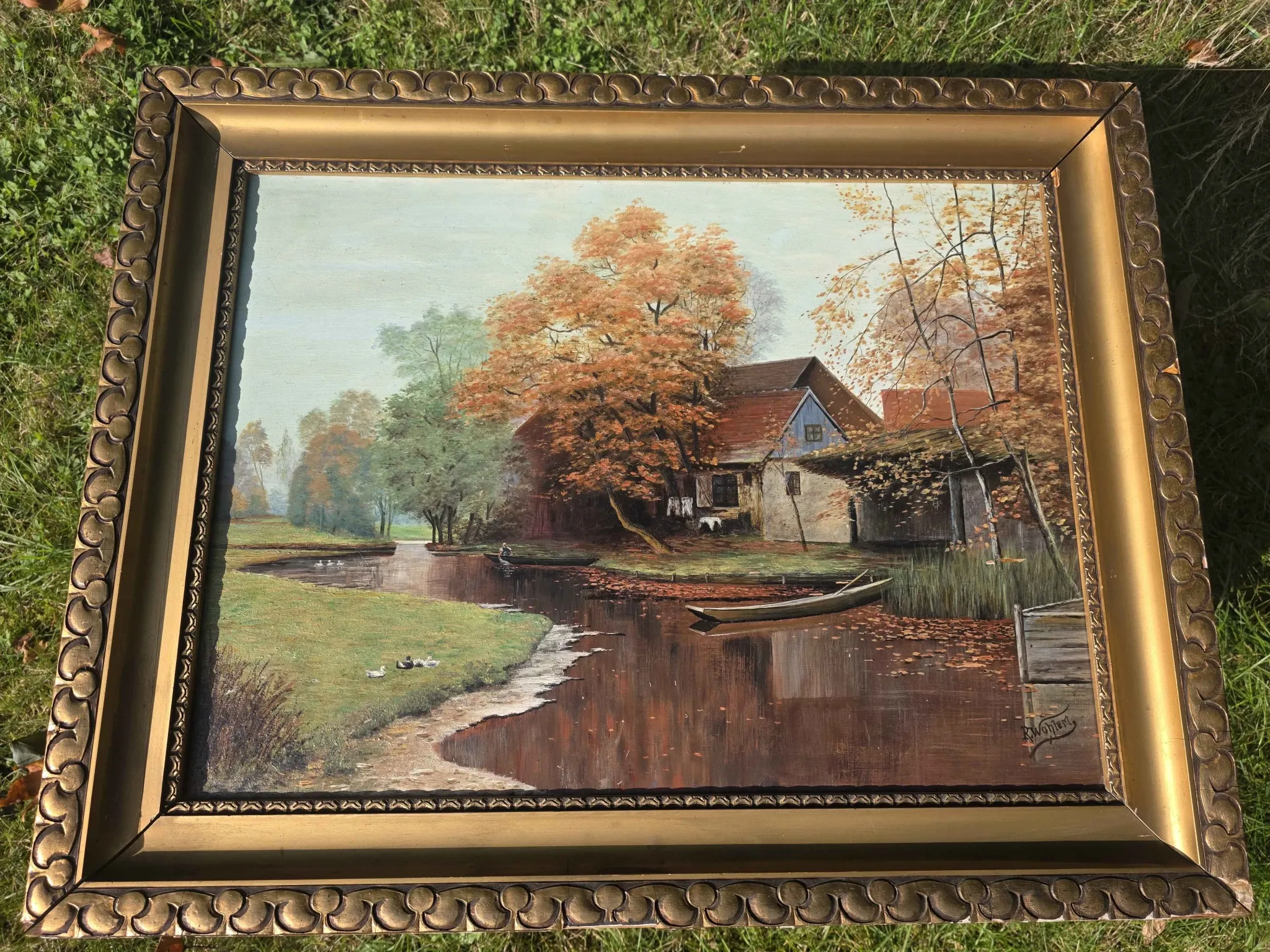 Vintage Autumn Landscape Oil Painting