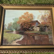 Vintage Autumn Landscape Oil Painting