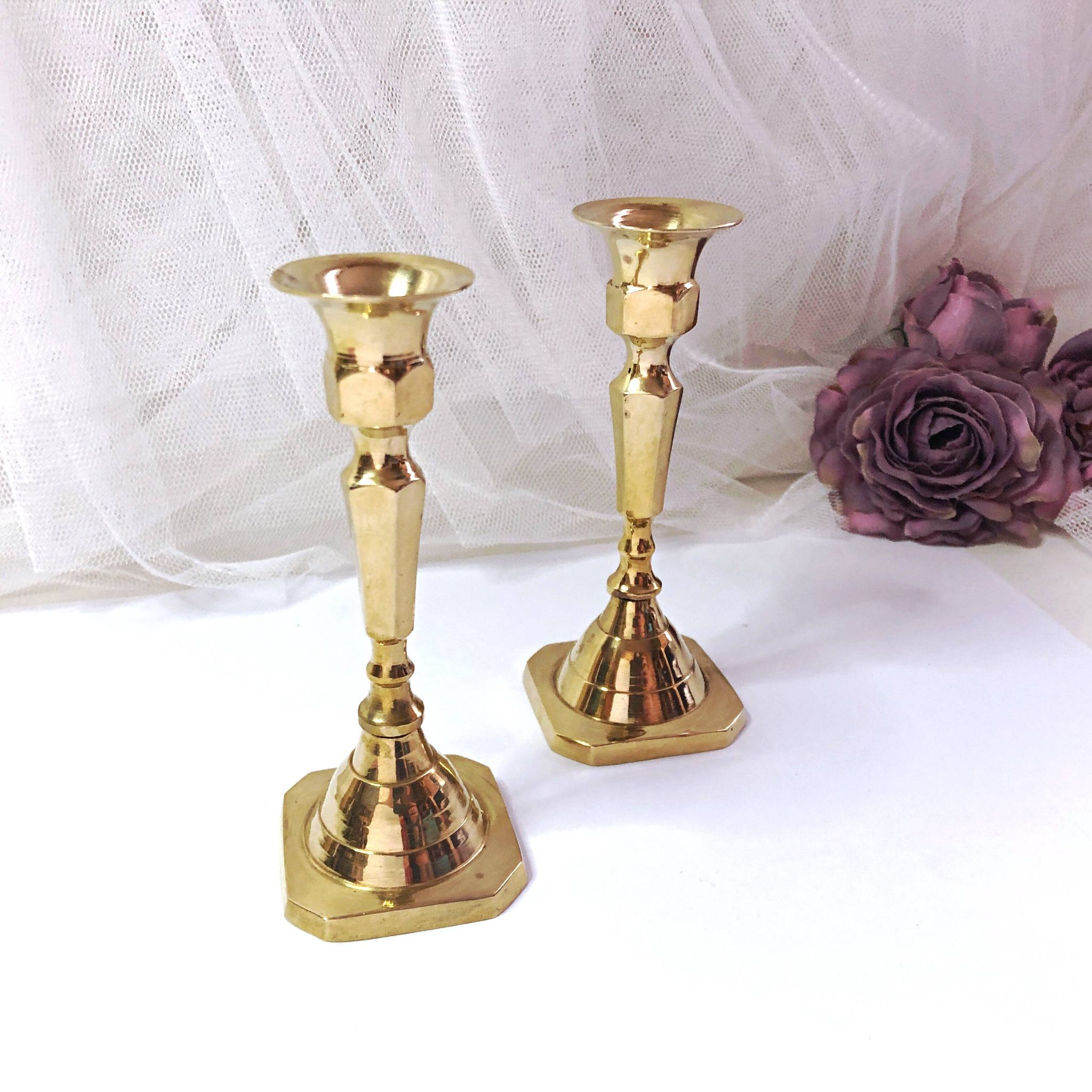 Pair of small brass candlesticks