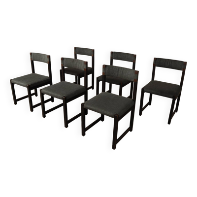 Ensemble de six chaises de salle à manger conçues par Jean Batenburg pour MI, Belgique, vers 1969.
