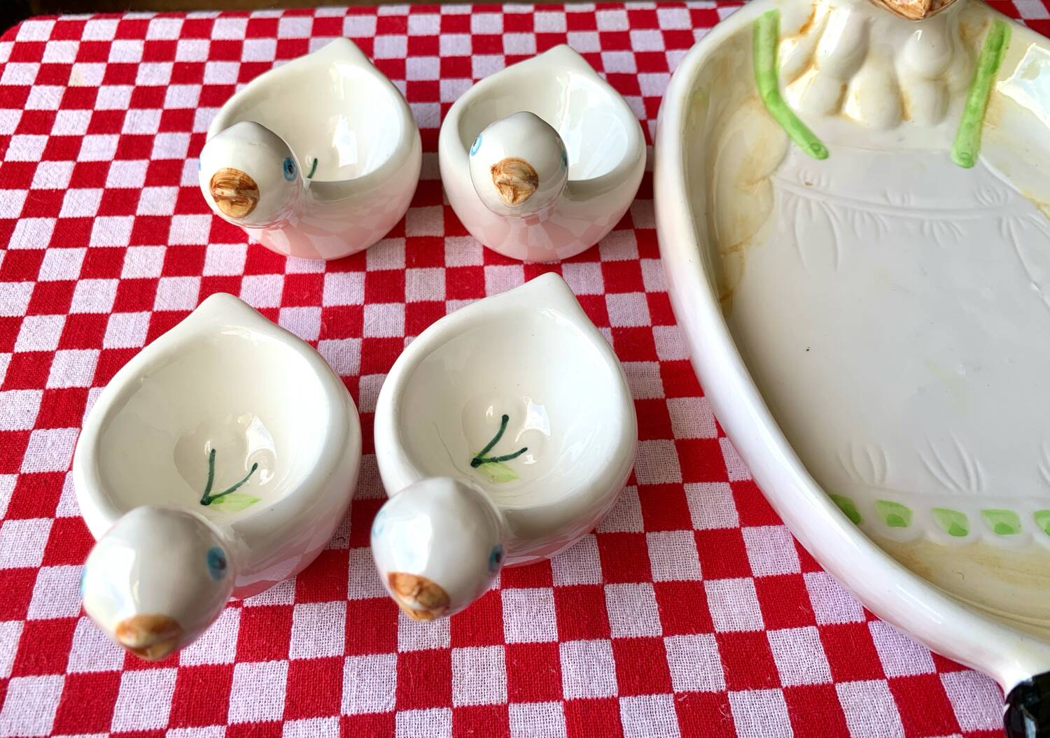 Dish and egg cups with chick designs