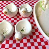 Dish and egg cups with chick designs