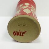 Vase Aquifère Rouge en céramique sgraffitée par le street artist Naïf