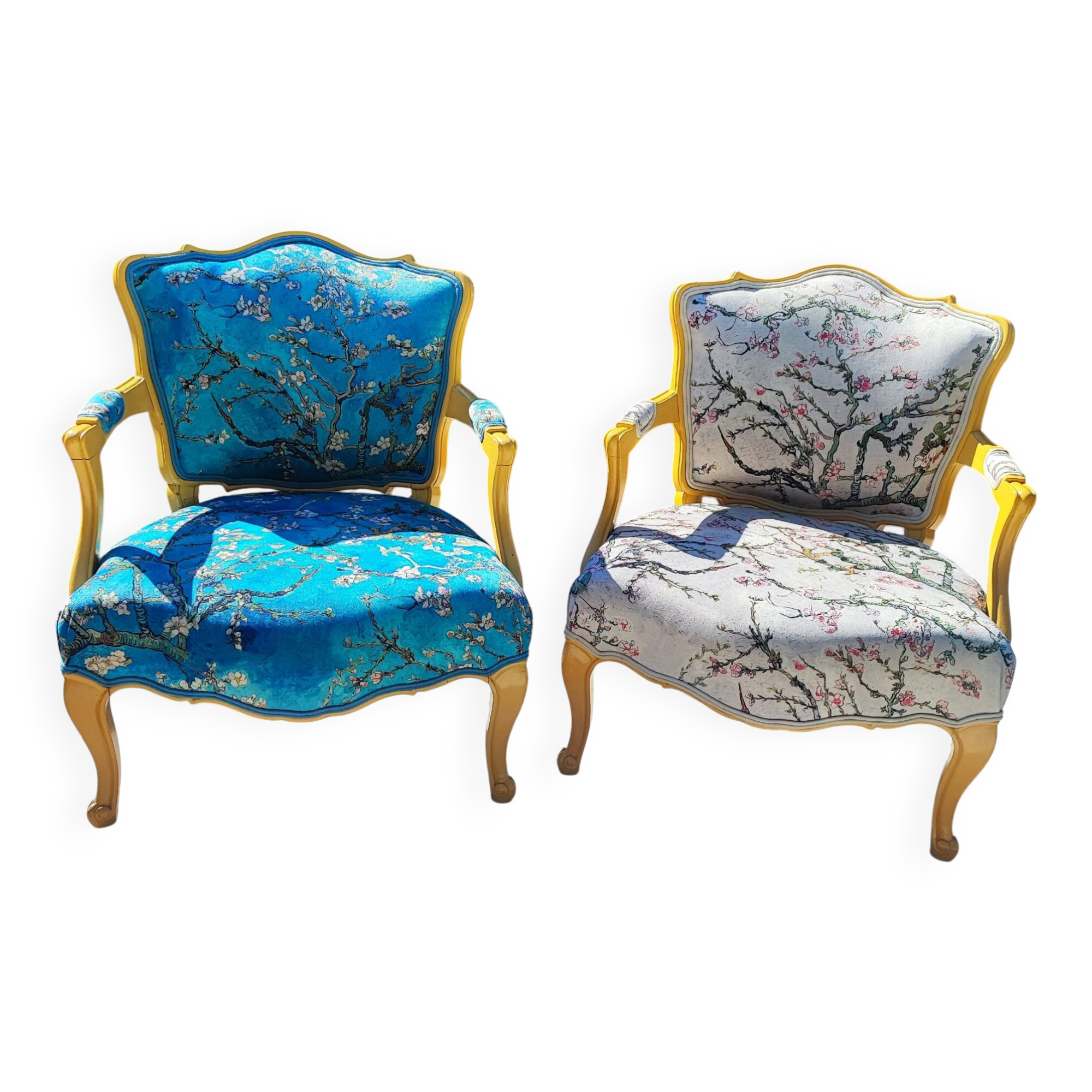 Restyled pair of cabriolet armchairs