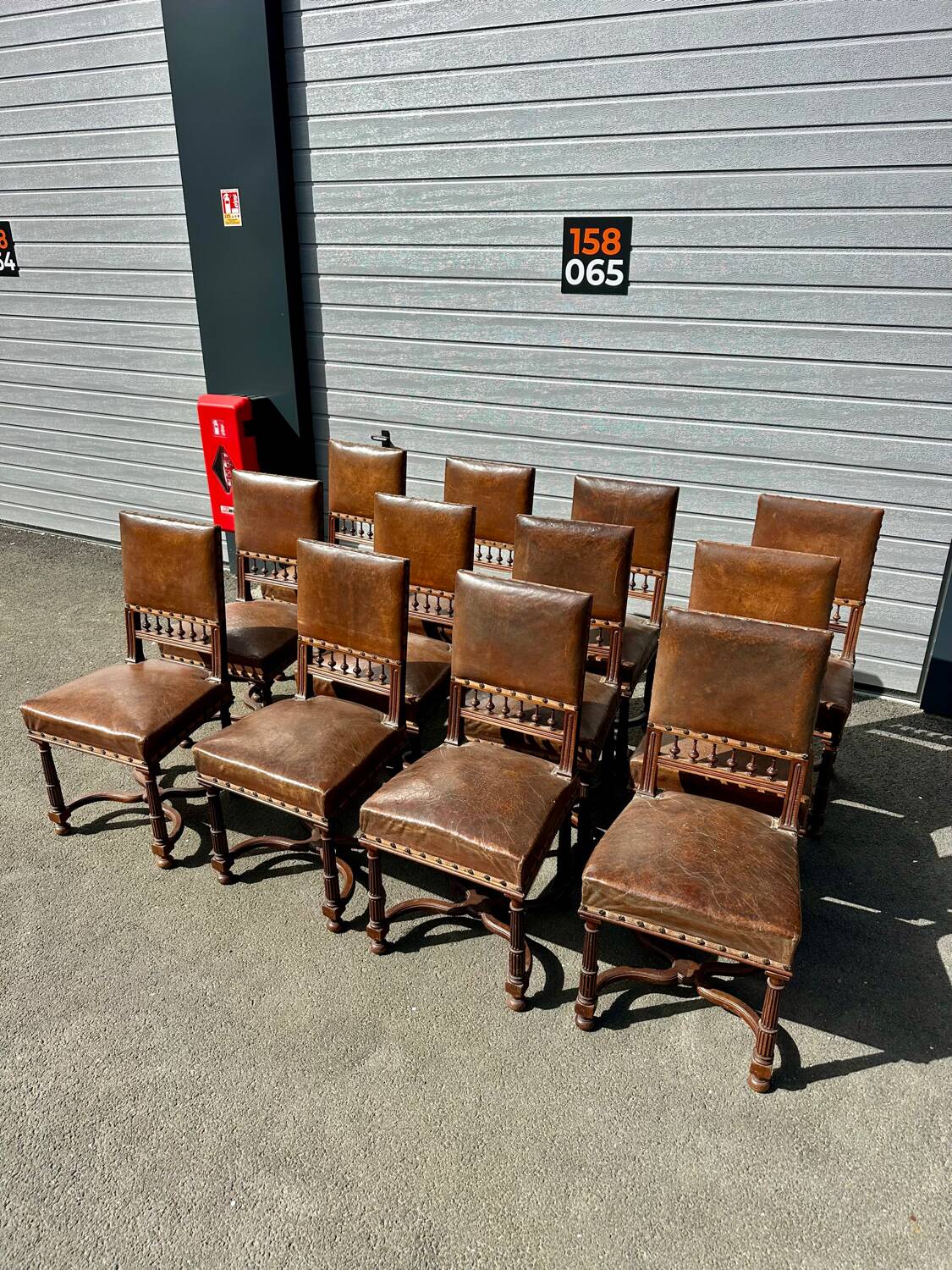 Set of 12 Henri II neo-Renaissance style walnut chairs