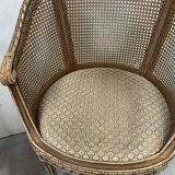 Pair of Louis XVI style basket armchairs in patinated beech, 20th century