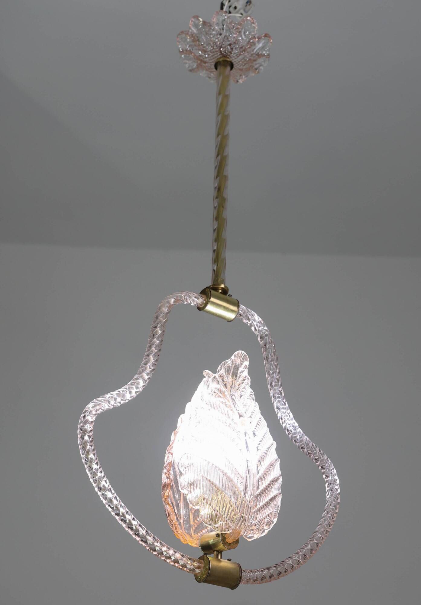 Midcentury Pink Leaf Murano Glass Chandelier by Barovier e Toso, 1950s