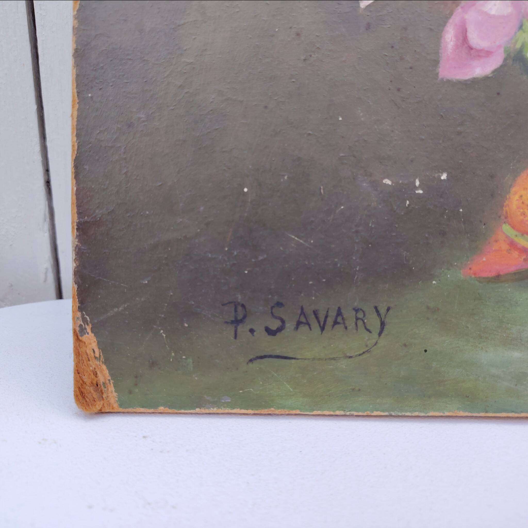 Painting of an anemones, oil signed Savary