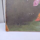 Painting of an anemones, oil signed Savary
